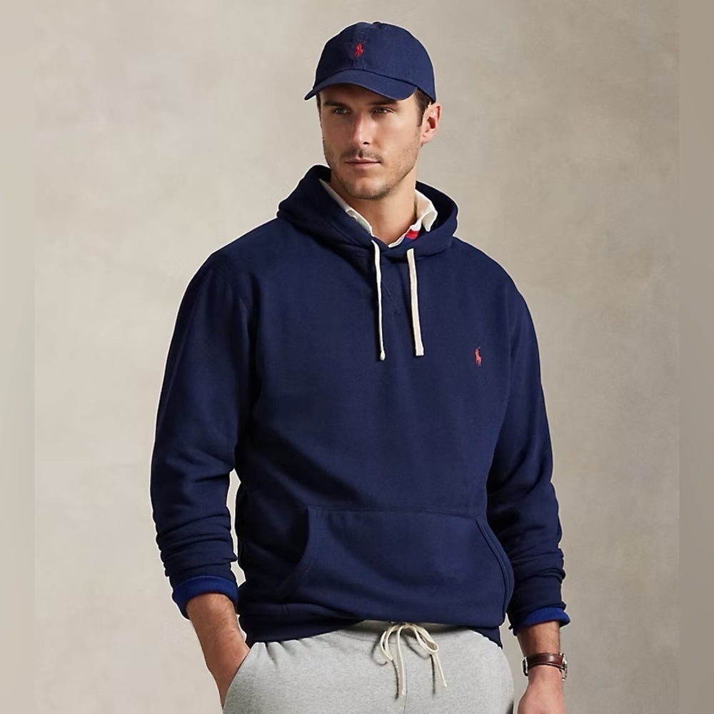 new Polo Ralph Lauren the RL fleece hoodie in cruise navy blue and red pony logo